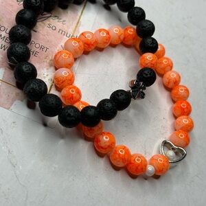 Elegant Black and Orange Beaded Bracelet Set